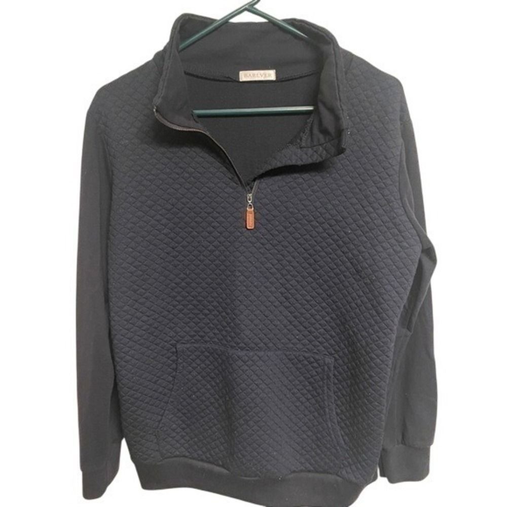 Barlver Mens Navy‎ Blue Quilted Quarter Zip Pullover Sweatshirt Size Large